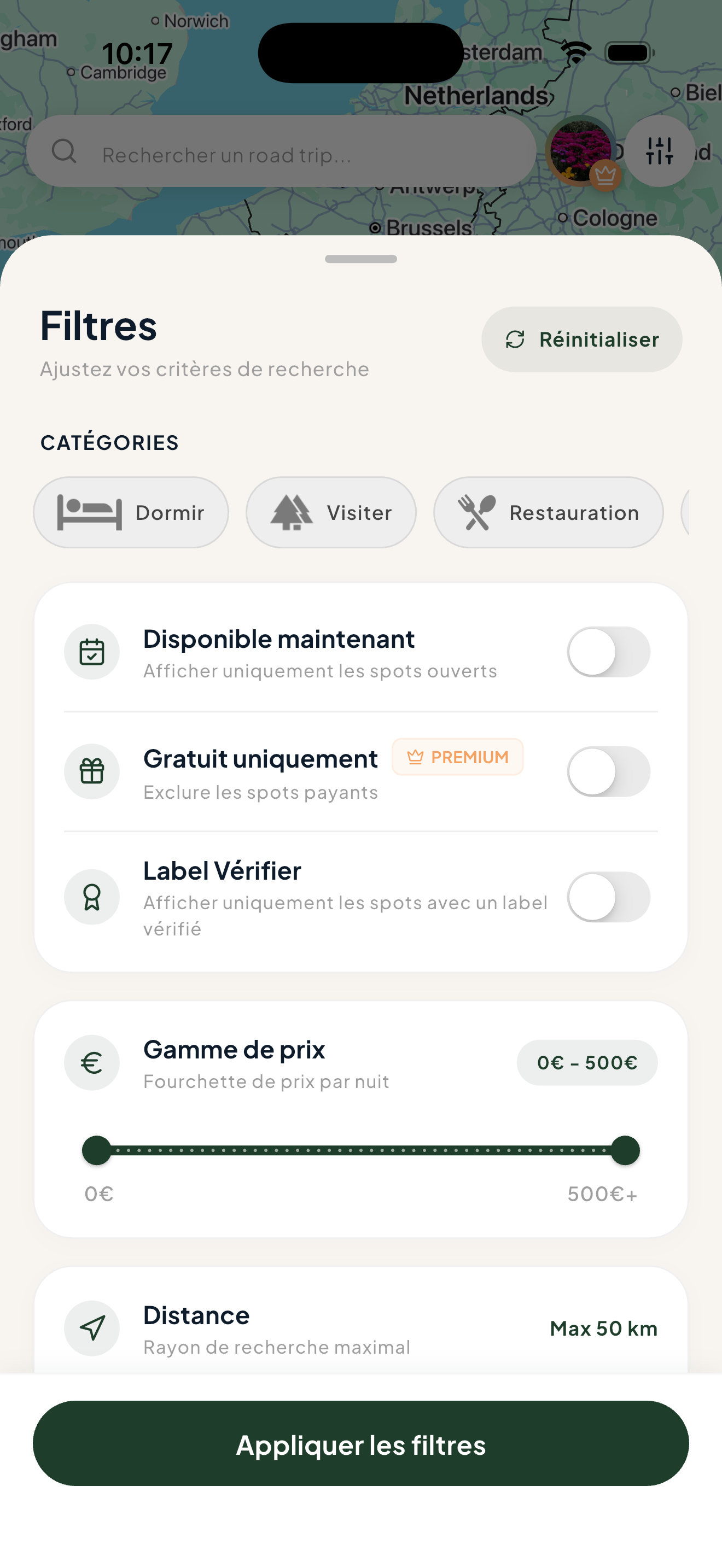 Filtres de recherche